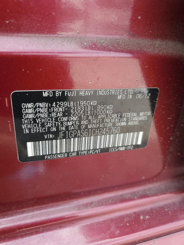 2012 Subaru Impreza Sport Limited VIN: JF1GPAS61CH245760 Lot: 62889155
