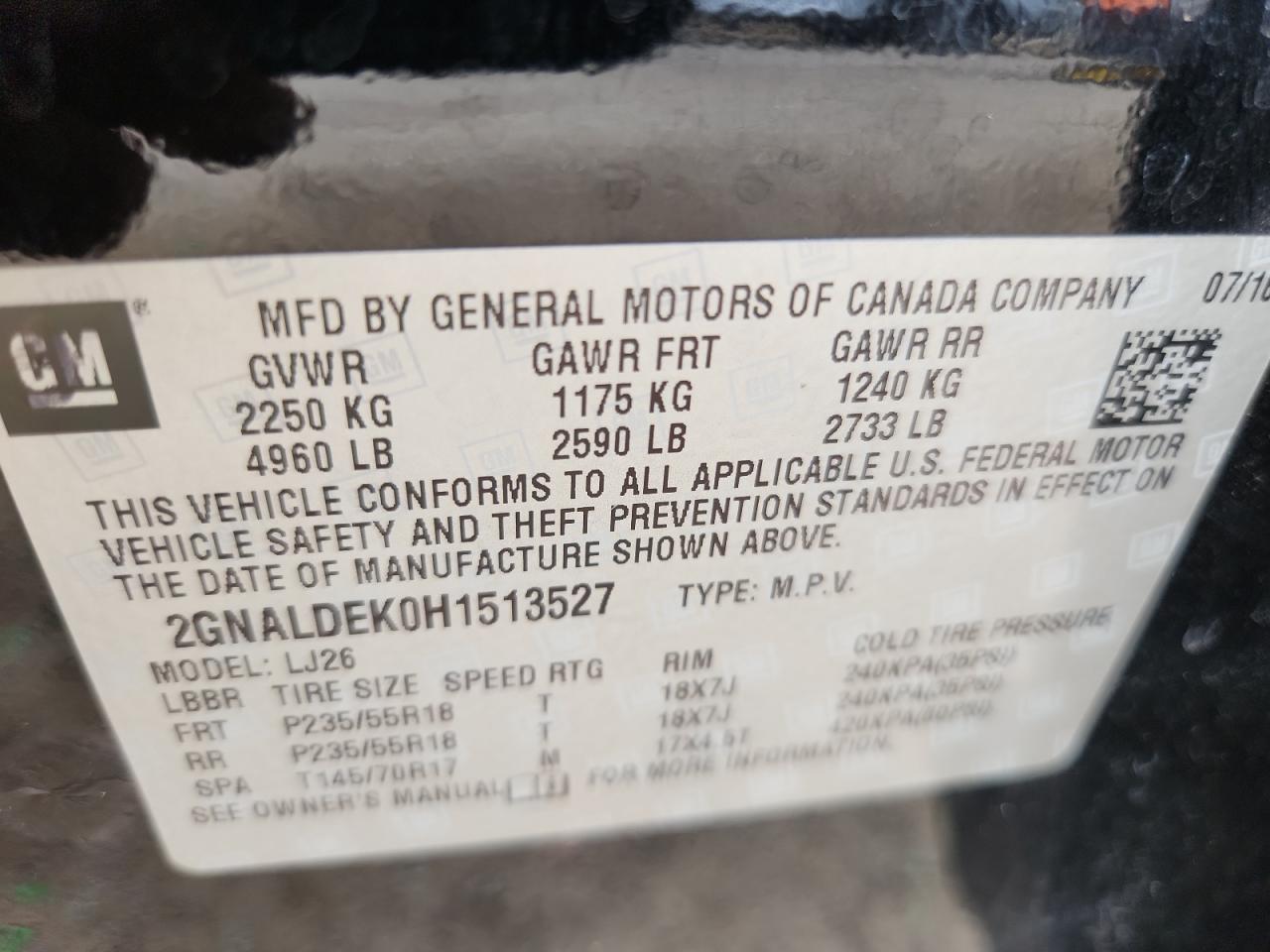 2017 Chevrolet Equinox Premier VIN: 2GNALDEK0H1513527 Lot: 62954415