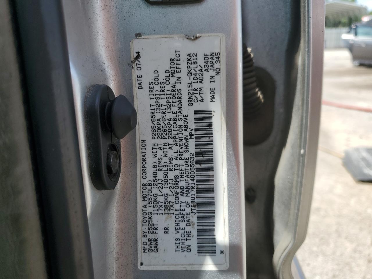2004 Toyota 4Runner Limited VIN: JTEBU17R140055632 Lot: 60773535