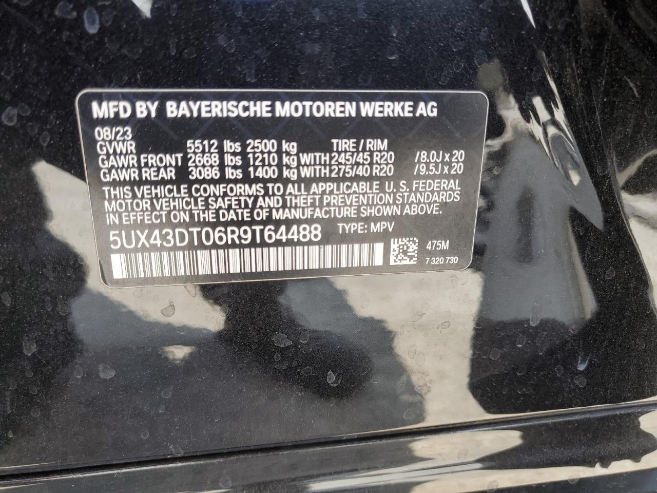 2024 BMW X4 M40I VIN: 5UX43DT06R9T64488 Lot: 61667305