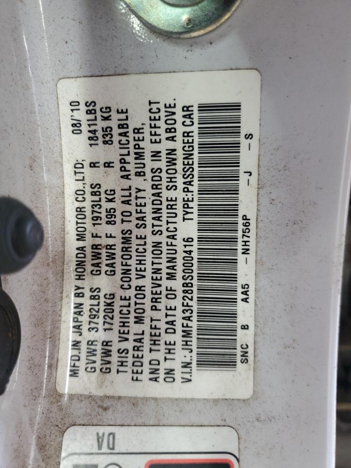 2011 Honda Civic Hybrid VIN: JHMFA3F28BS000416 Lot: 59546045