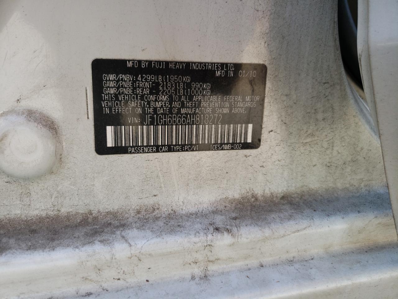 2010 Subaru Impreza 2.5I Premium VIN: JF1GH6B66AH818272 Lot: 62023735
