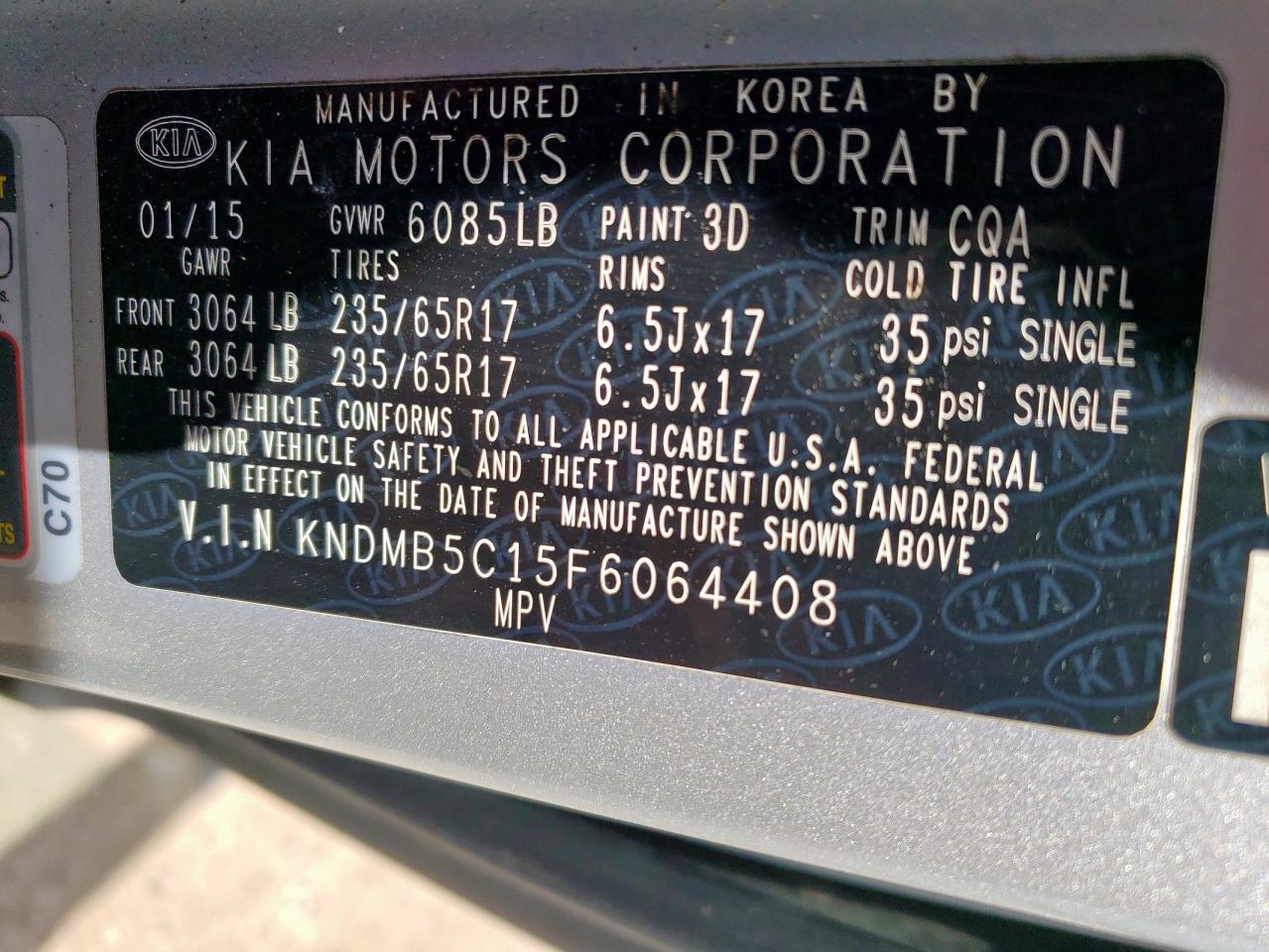 2015 Kia Sedona Lx VIN: KNDMB5C15F6064408 Lot: 63109035