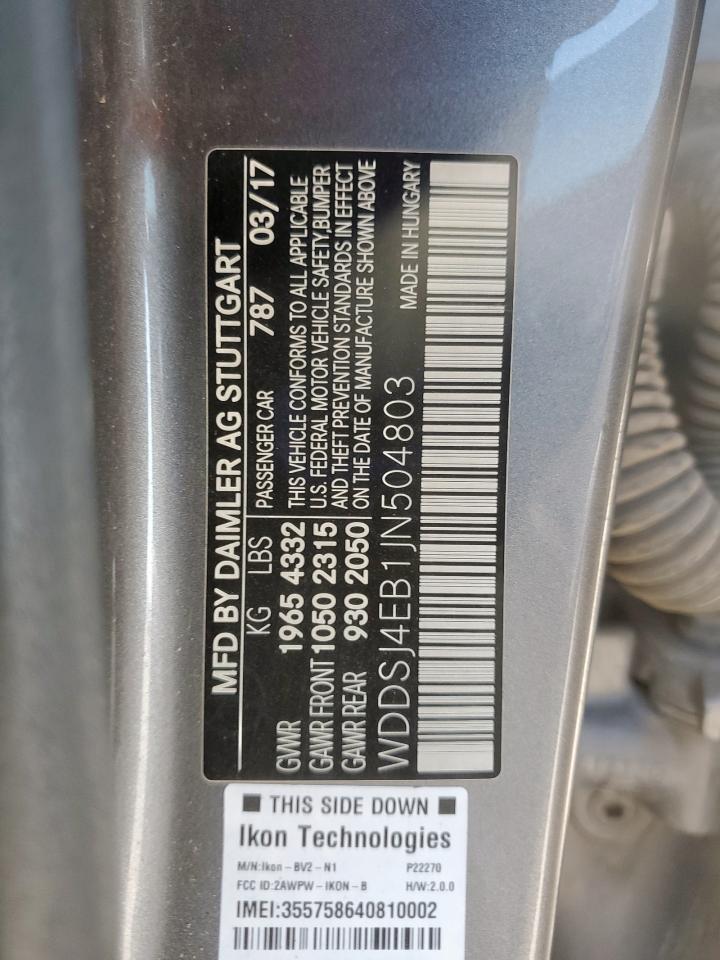 2018 Mercedes-Benz Cla 250 VIN: WDDSJ4EB1JN504803 Lot: 62940985