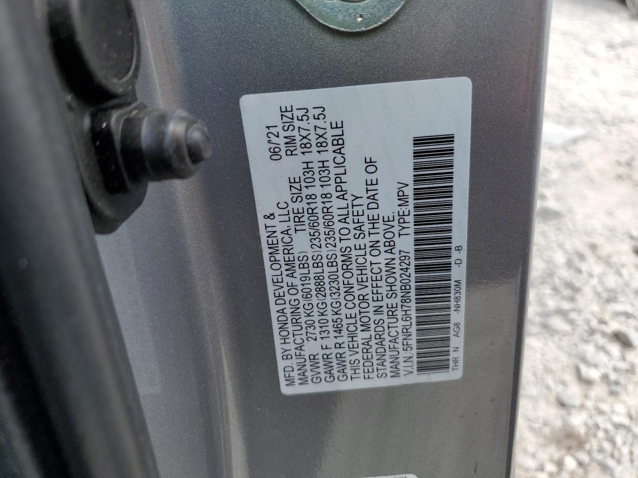 2022 Honda Odyssey Exl VIN: 5FNRL6H78NB024297 Lot: 62714275