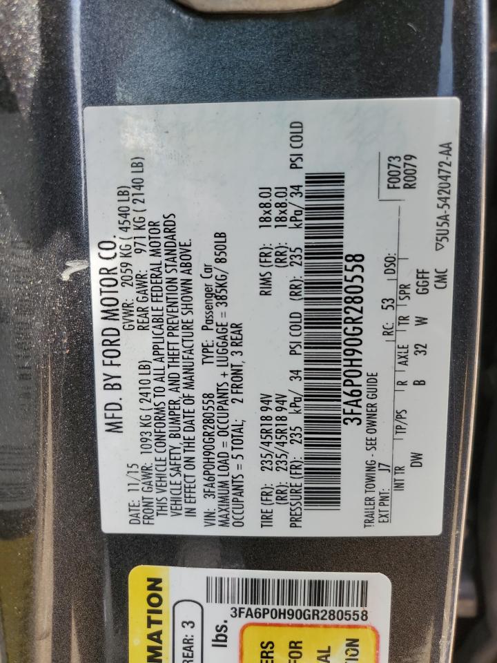 2016 Ford Fusion Se VIN: 3FA6P0H90GR280558 Lot: 59537705