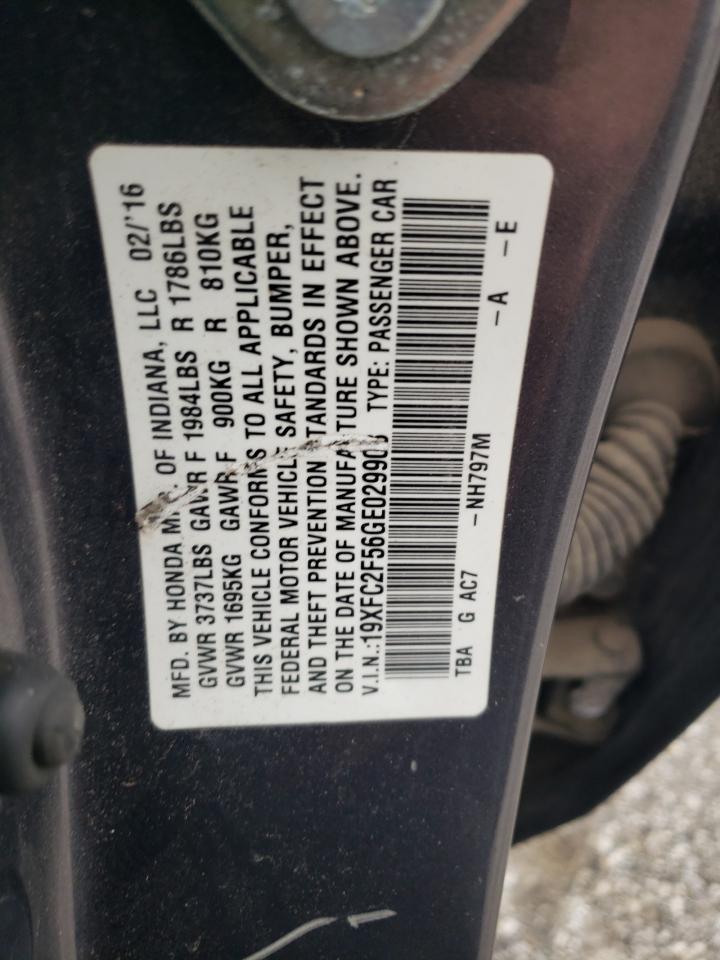 2016 Honda Civic Lx VIN: 19XFC2F56GE029908 Lot: 58841965