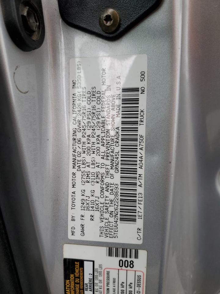 2006 Toyota Tacoma Access Cab VIN: 5TEUU42N26Z228693 Lot: 63103345