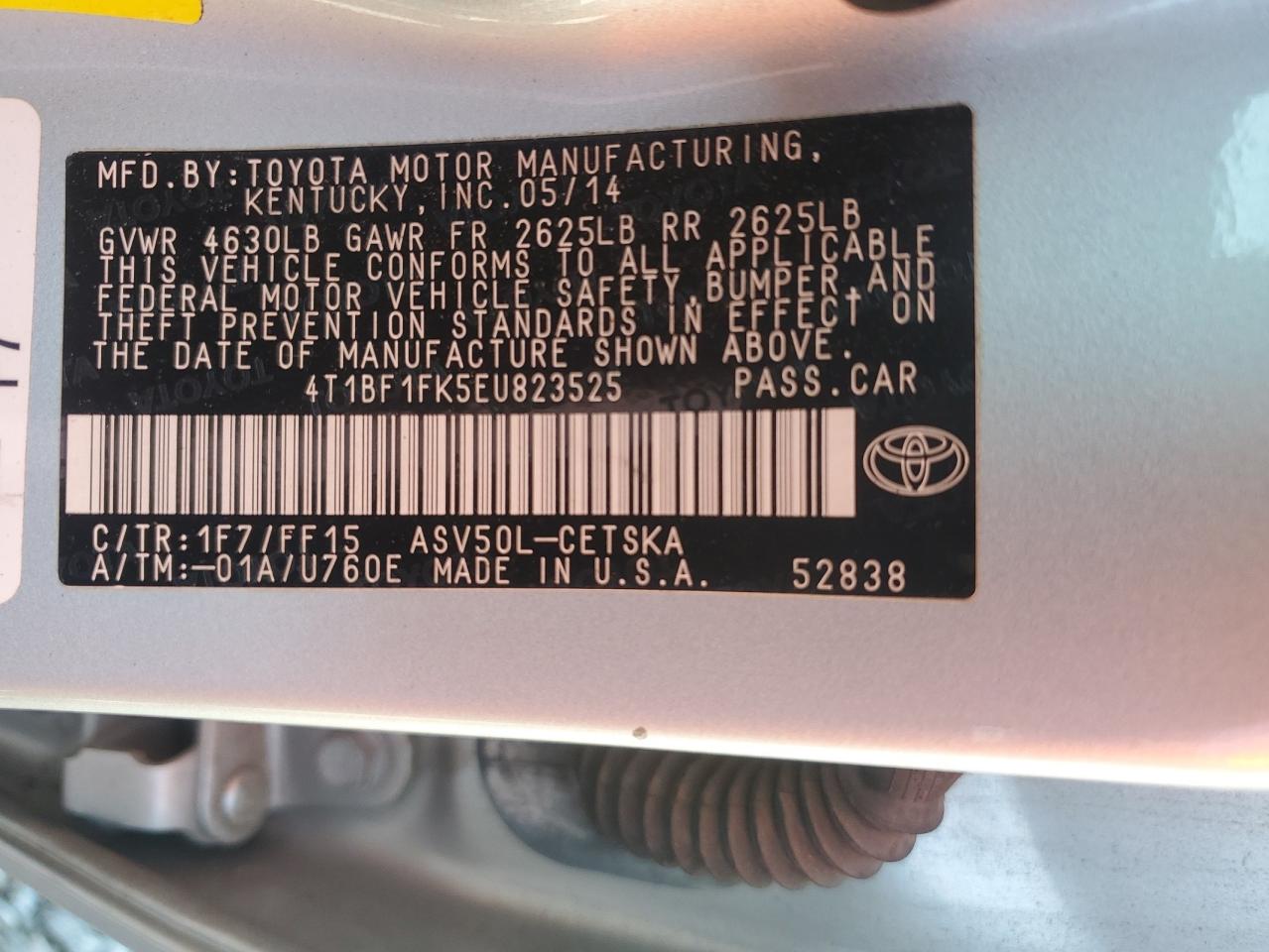 2014 Toyota Camry L VIN: 4T1BF1FK5EU823525 Lot: 62707345