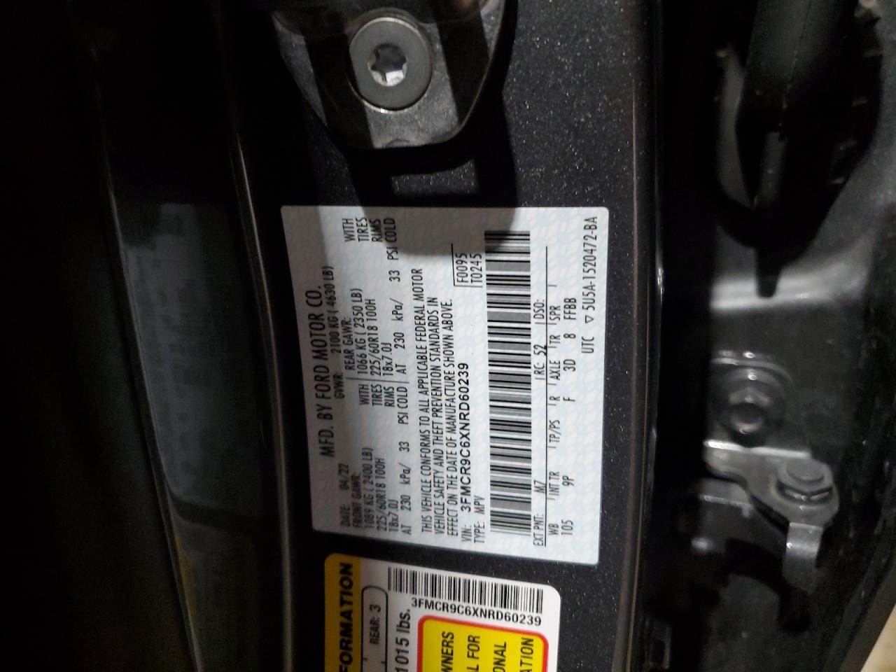 2022 Ford Bronco Sport Outer Banks VIN: 3FMCR9C6XNRD60239 Lot: 61460025