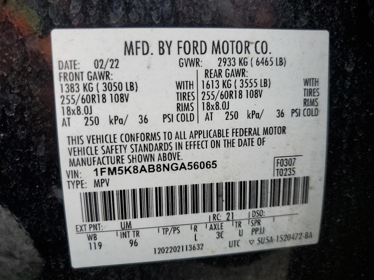2022 Ford Explorer Police Interceptor VIN: 1FM5K8AB8NGA56065 Lot: 61106505