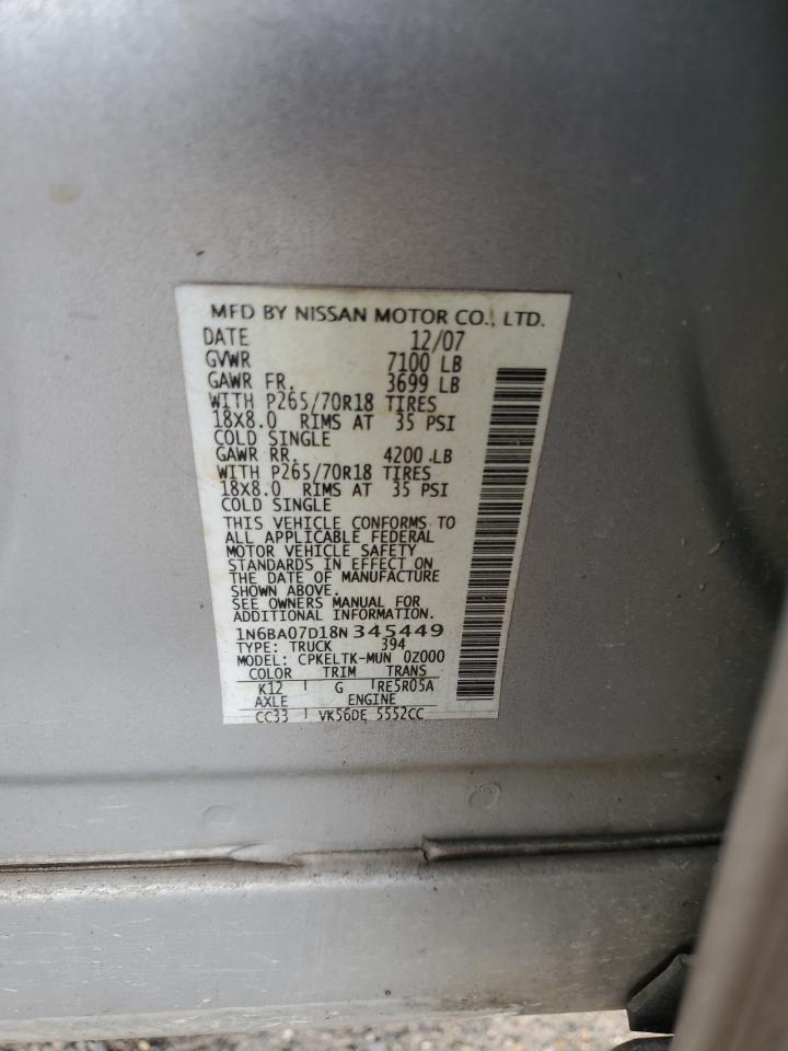 2008 Nissan Titan Xe VIN: 1N6BA07D18N345449 Lot: 61370865