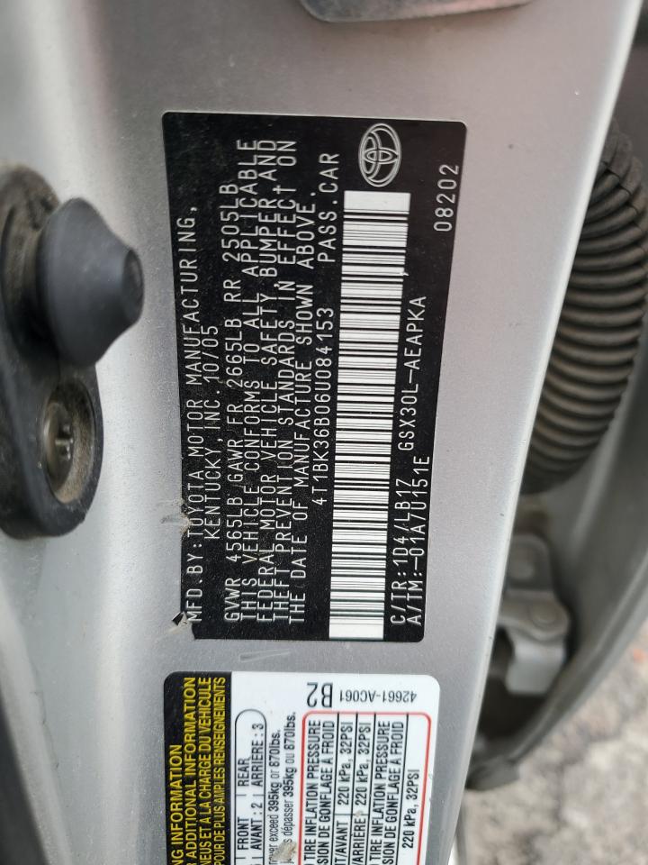 2006 Toyota Avalon Xl VIN: 4T1BK36B06U084153 Lot: 62565535
