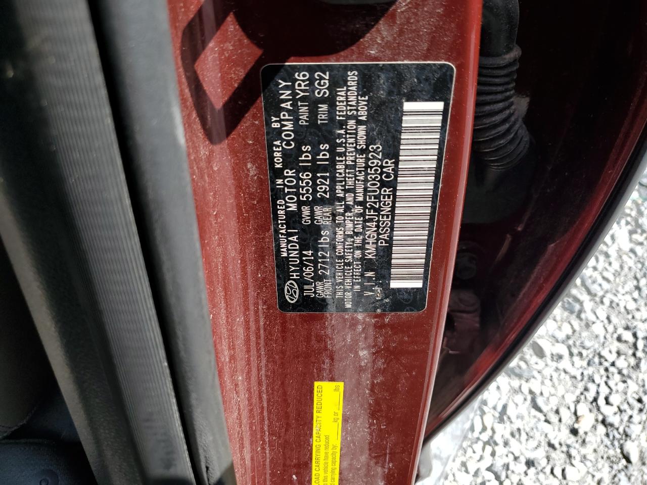 2015 Hyundai Genesis 5.0L VIN: KMHGN4JF2FU035923 Lot: 62213615