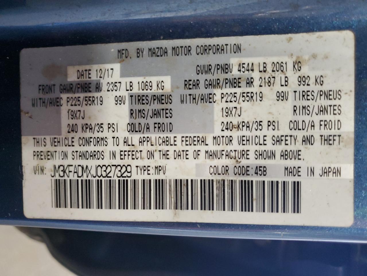 2018 Mazda Cx-5 Grand Touring VIN: JM3KFADMXJ0327329 Lot: 61964535