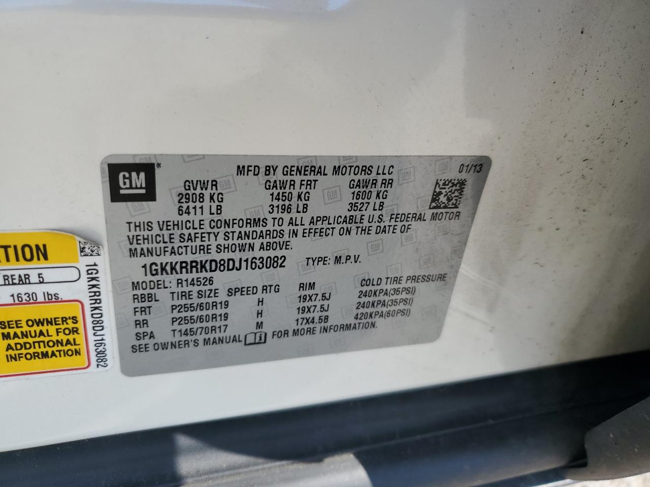 2013 GMC Acadia Slt-1 VIN: 1GKKRRKD8DJ163082 Lot: 91879945
