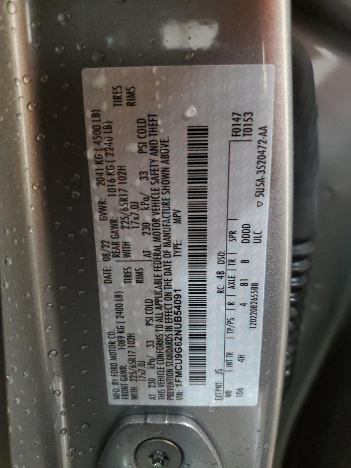 2022 Ford Escape Se VIN: 1FMCU9G62NUB54091 Lot: 61167505