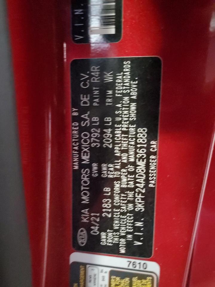 2021 Kia Forte Fe VIN: 3KPF24AD8ME361888 Lot: 61974225