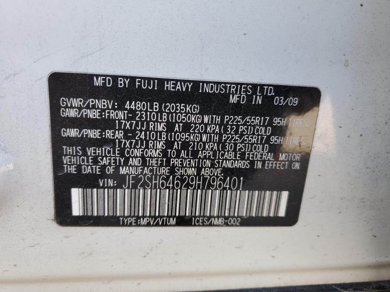 2009 Subaru Forester 2.5X Limited VIN: JF2SH64629H796401 Lot: 62749475