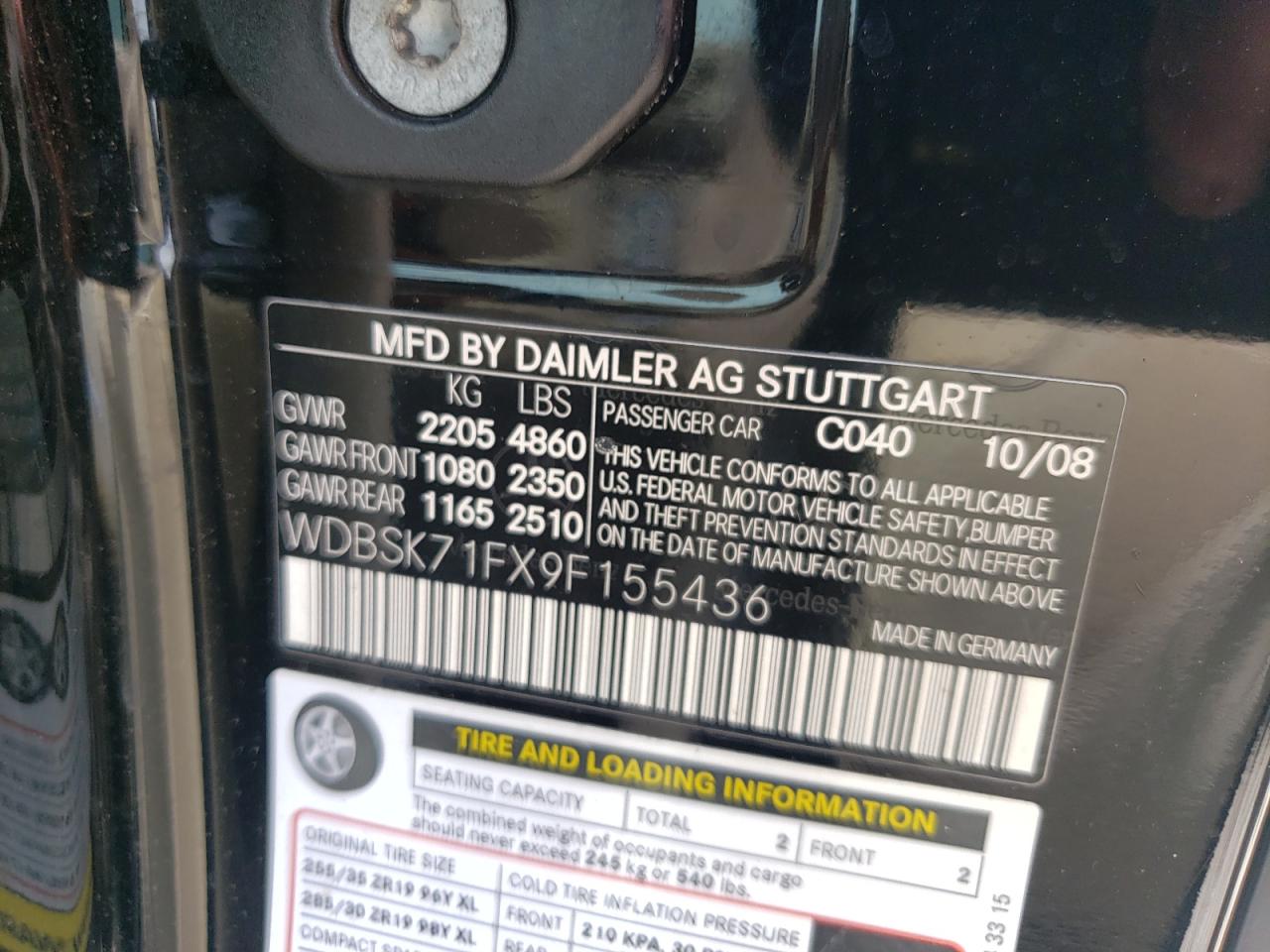 2009 Mercedes-Benz Sl 550 VIN: WDBSK71FX9F155436 Lot: 59389885