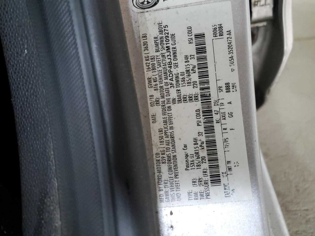 2018 Ford Fiesta Se VIN: 3FADP4BJ3JM109275 Lot: 60797525