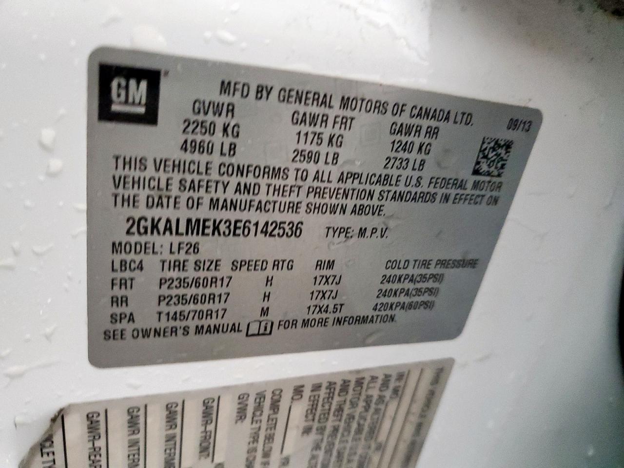 2014 GMC Terrain Sle VIN: 2GKALMEK3E6142536 Lot: 60258755