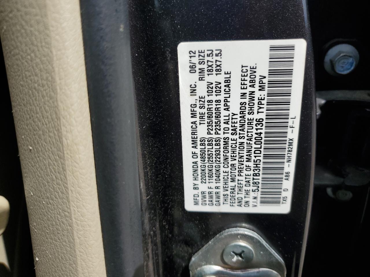 2013 Acura Rdx Technology VIN: 5J8TB3H51DL004136 Lot: 62217105