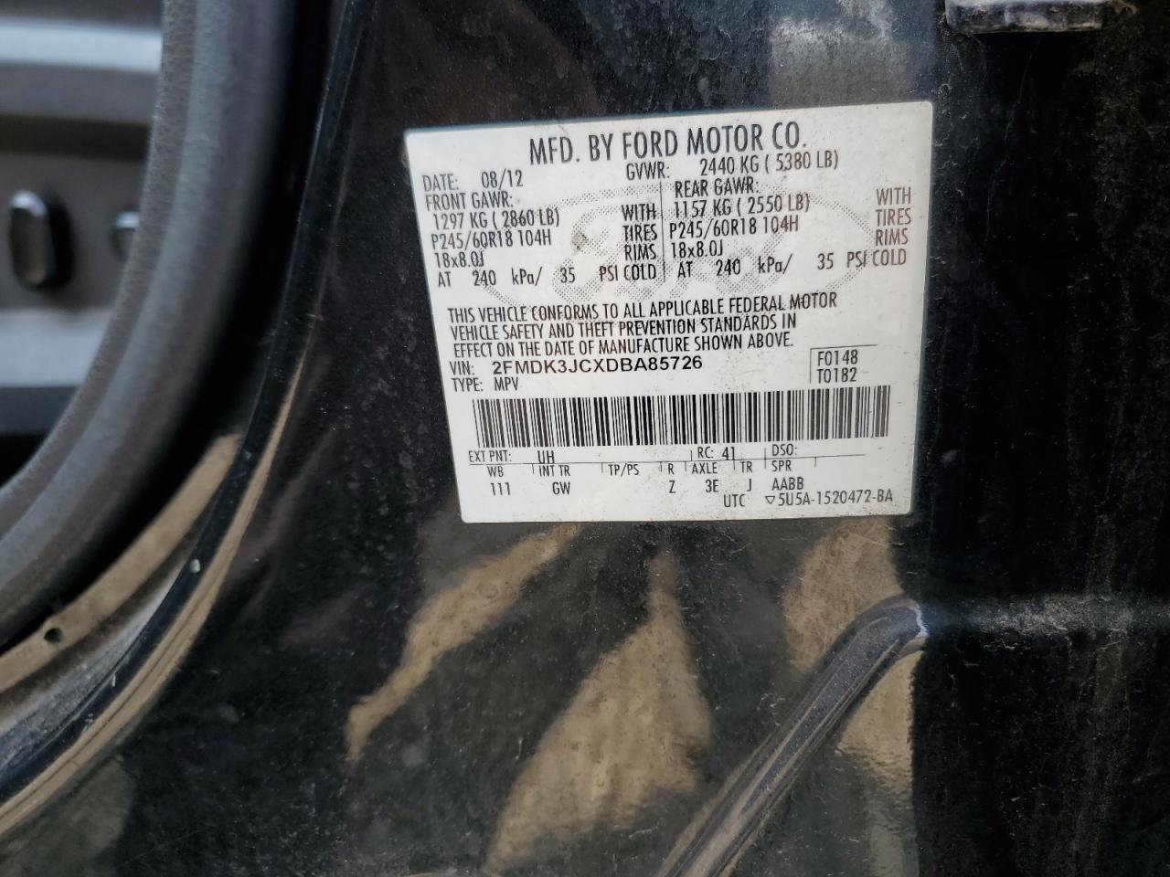 FORD EDGE 2013 VIN 2FMDK3JCXDBA85726 photo 13