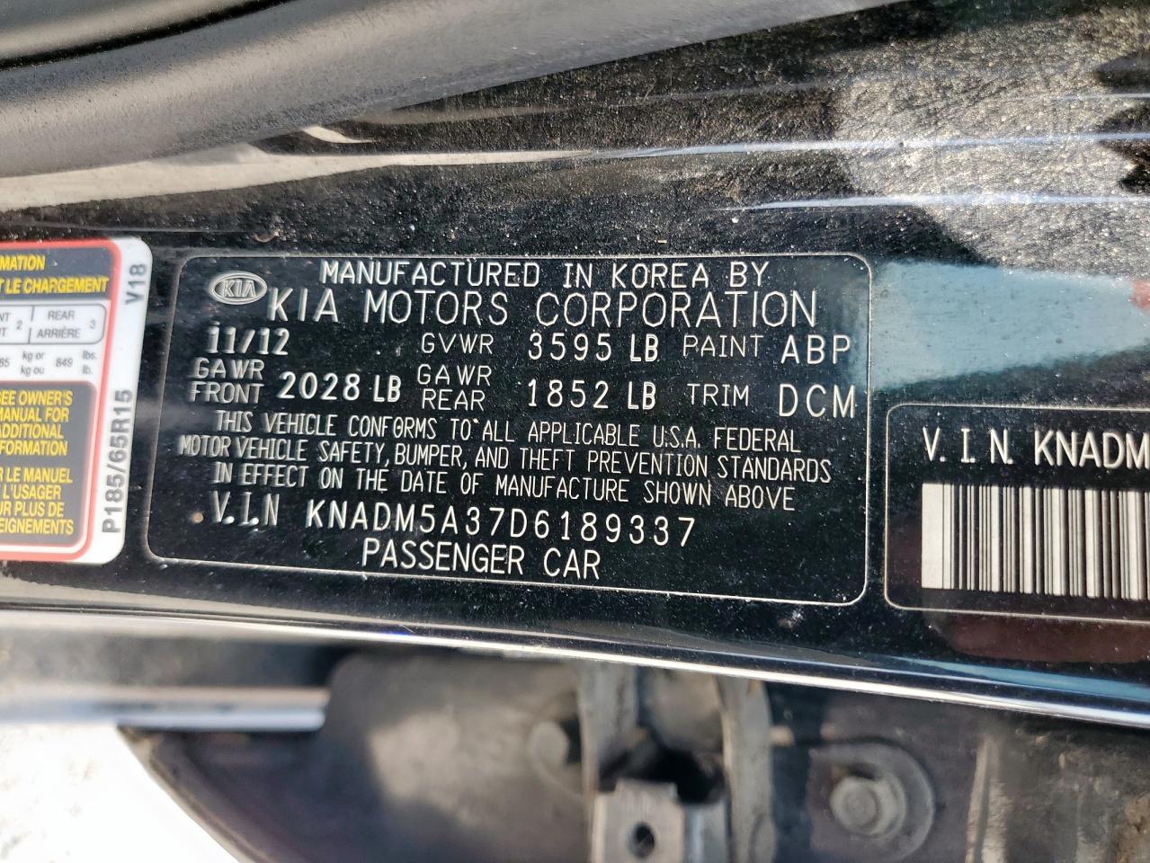2013 Kia Rio Lx VIN: KNADM5A37D6189337 Lot: 59535975