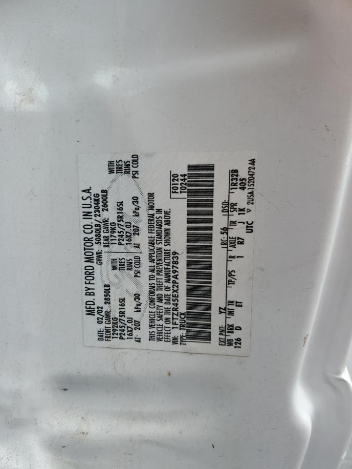 2002 Ford Ranger Super Cab VIN: 1FTZR45EX2PA97839 Lot: 59318905
