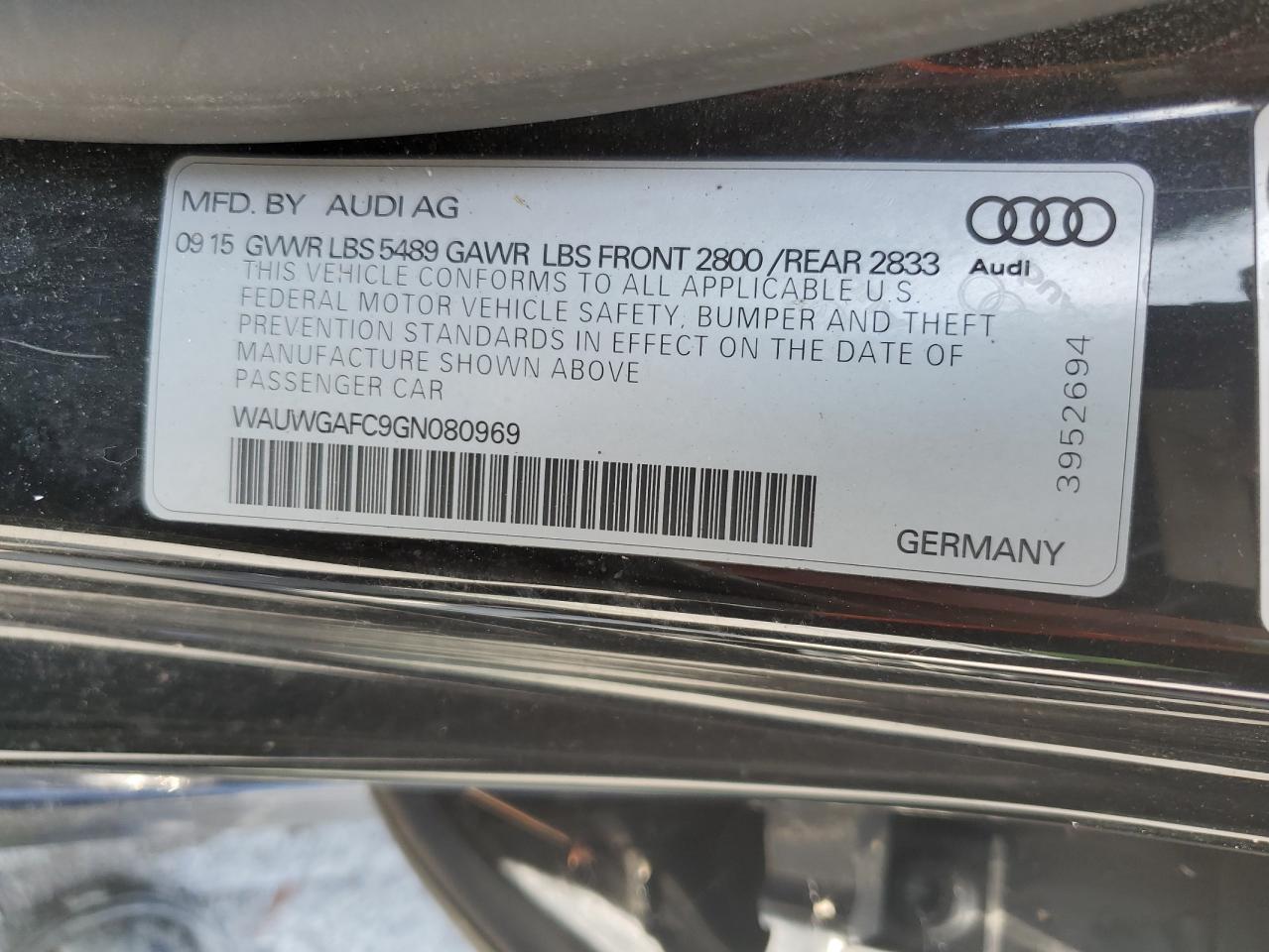 2016 Audi A7 Premium Plus VIN: WAUWGAFC9GN080969 Lot: 60725745
