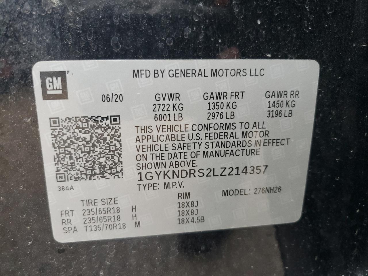 2020 Cadillac Xt5 Premium Luxury VIN: 1GYKNDRS2LZ214357 Lot: 60125855