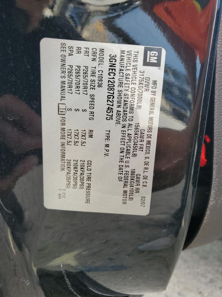 2007 Chevrolet Avalanche C1500 VIN: 3GNEC12087G274575 Lot: 59372495