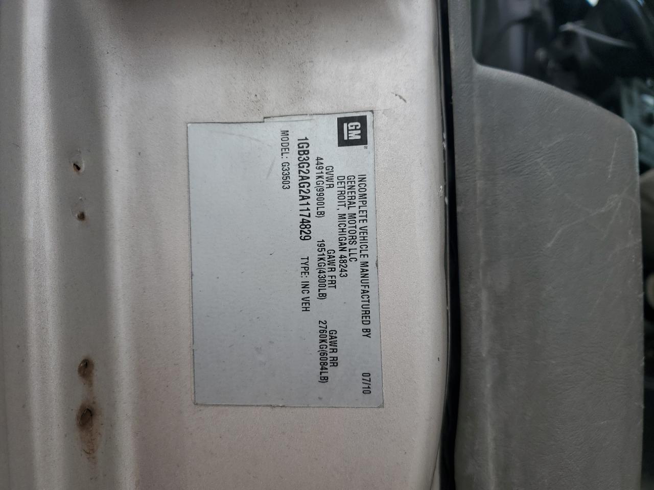 2010 Chevrolet Express G3500 VIN: 1GB3G2AG2A1174829 Lot: 94074975