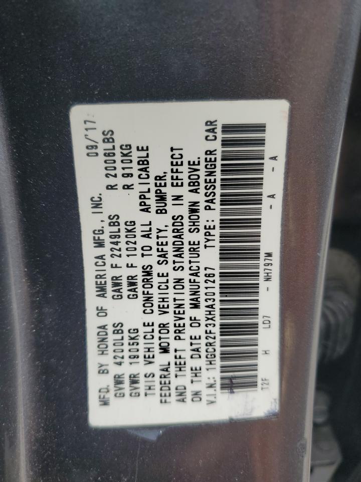 2017 Honda Accord Lx VIN: 1HGCR2F3XHA301267 Lot: 63073915
