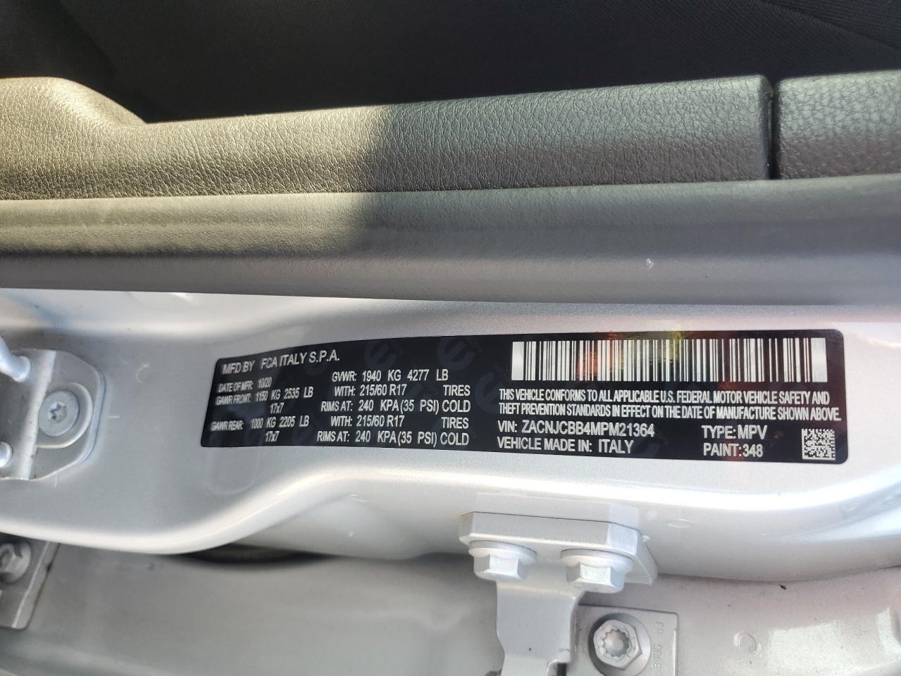 2021 Jeep Renegade Latitude VIN: ZACNJCBB4MPM21364 Lot: 60812565