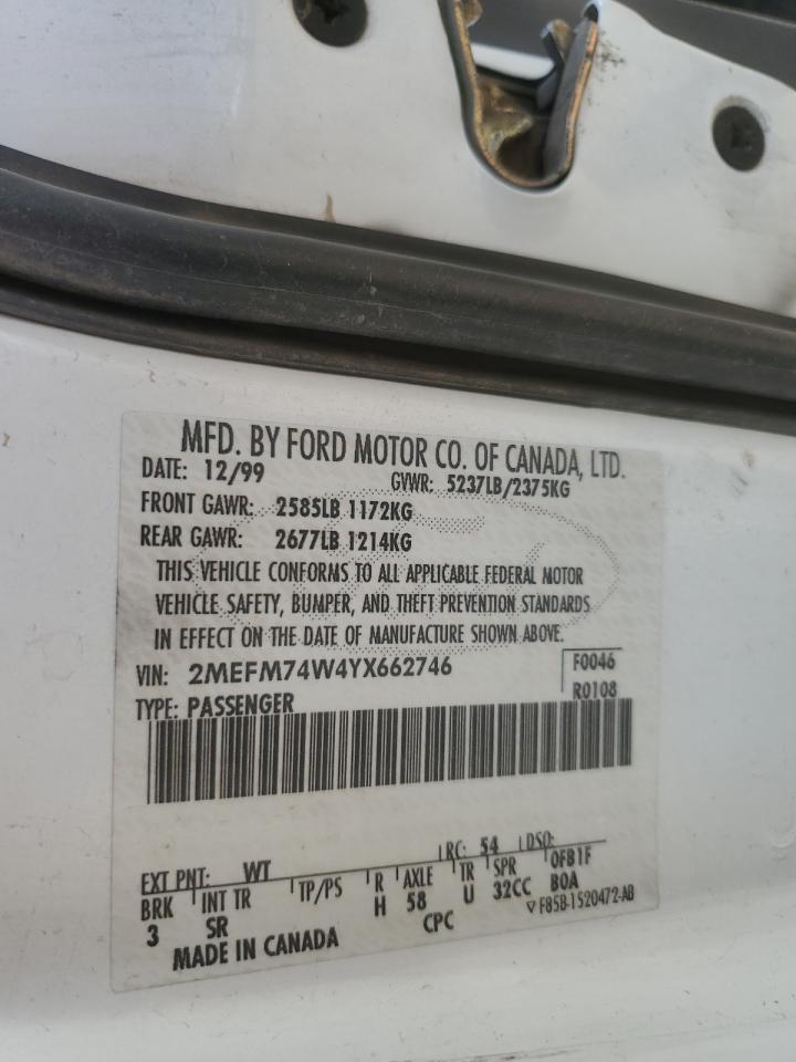 2000 Mercury Grand Marquis Gs VIN: 2MEFM74W4YX662746 Lot: 62008775