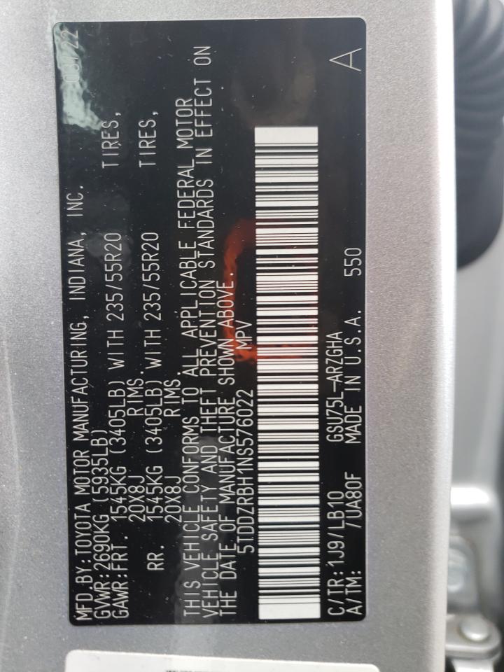 2022 Toyota Highlander Limited VIN: 5TDDZRBH1NS576022 Lot: 62467385