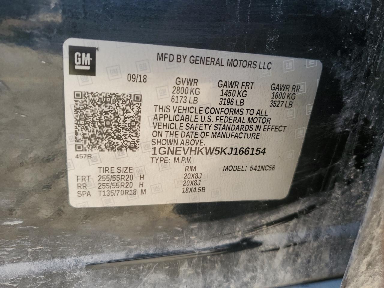 2019 Chevrolet Traverse Lt VIN: 1GNEVHKW5KJ166154 Lot: 62005525