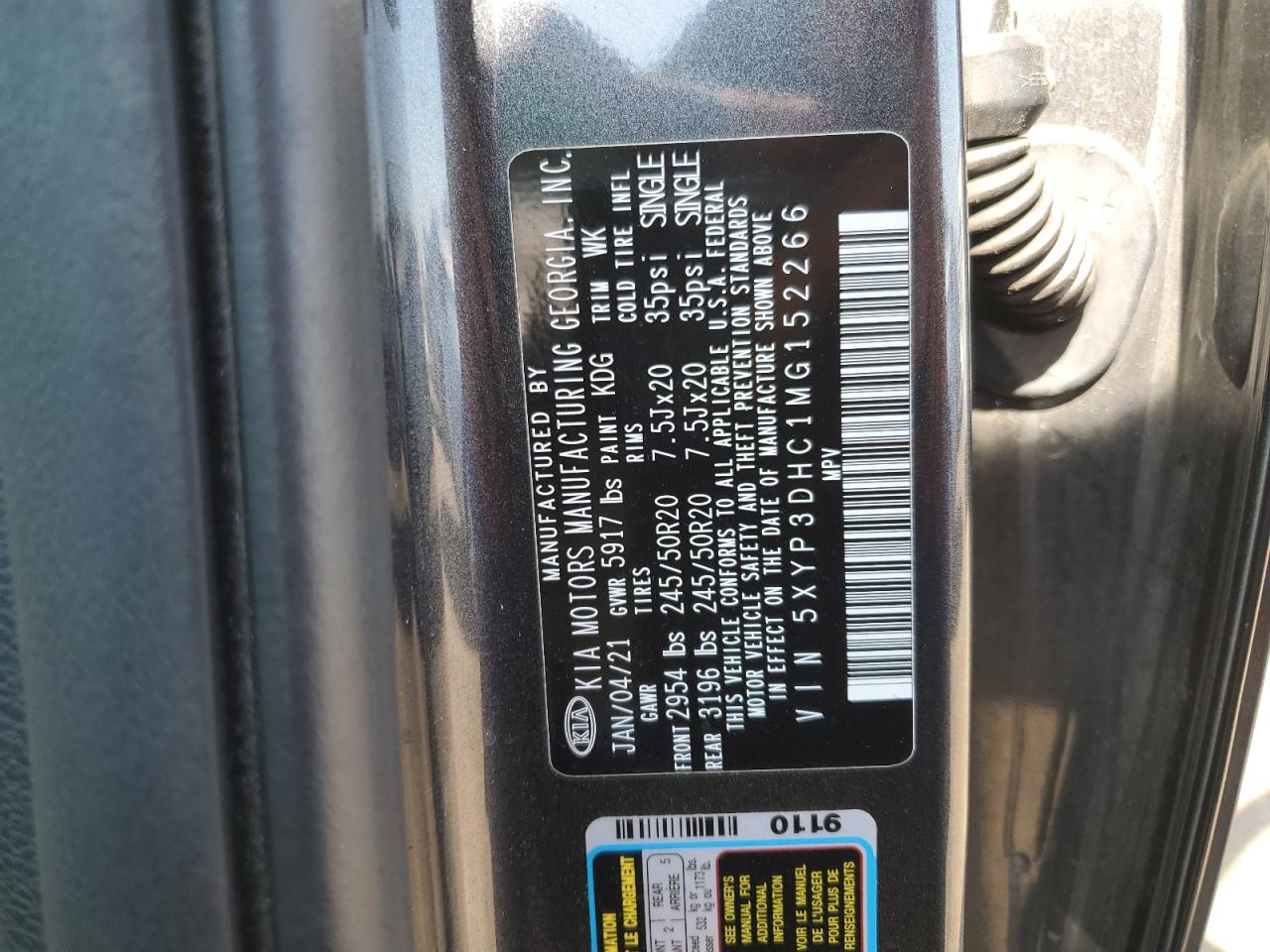 2021 Kia Telluride Ex VIN: 5XYP3DHC1MG152266 Lot: 62399235
