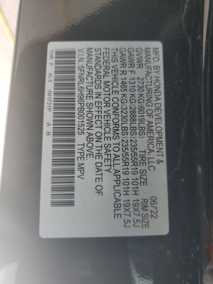 2023 Honda Odyssey Elite VIN: 5FNRL6H96PB001525 Lot: 63204905