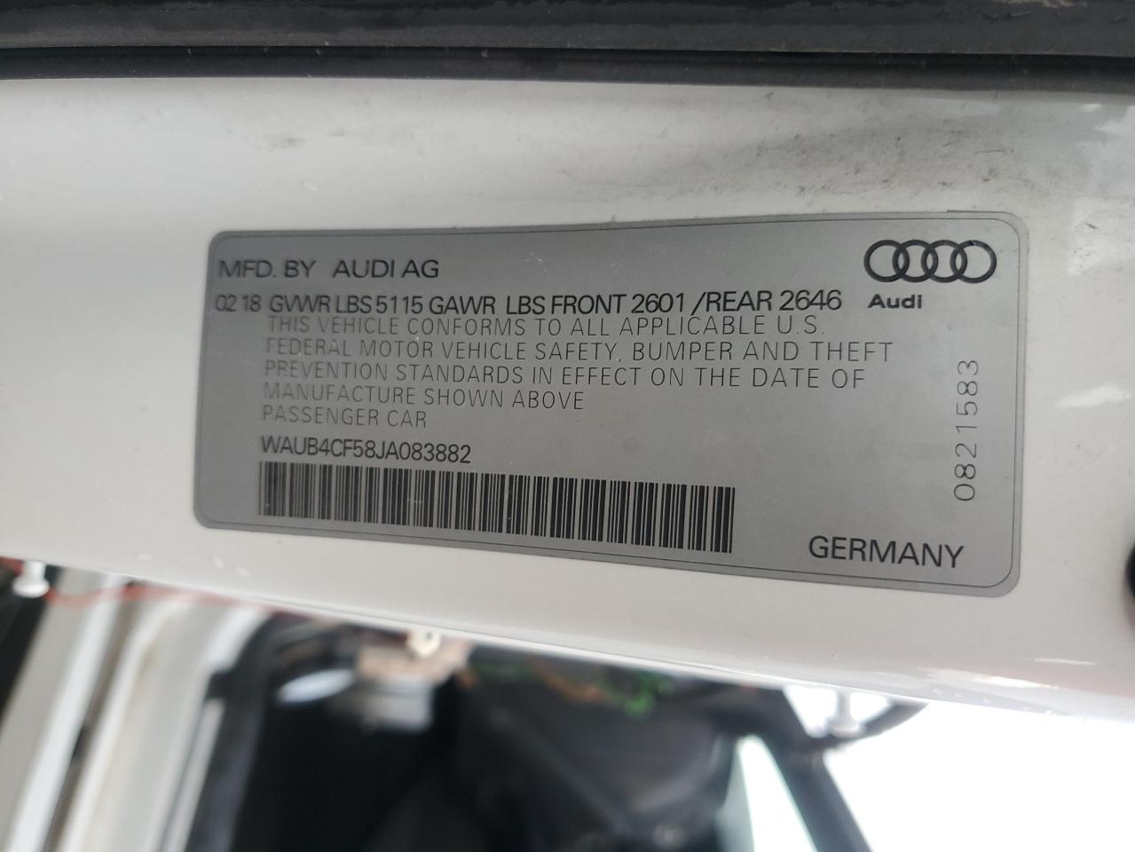 2018 Audi S5 Premium Plus VIN: WAUB4CF58JA083882 Lot: 58897625