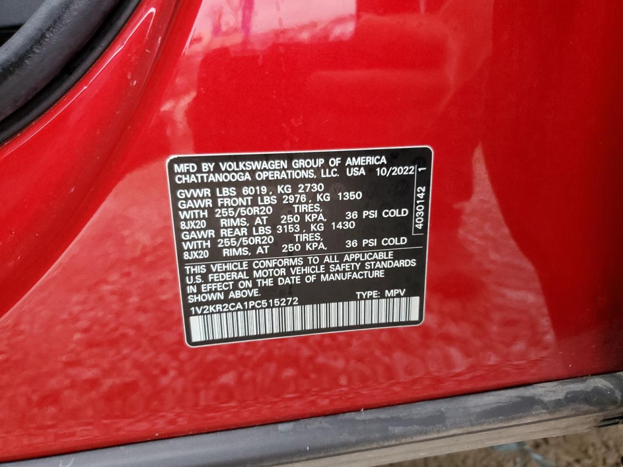 2023 Volkswagen Atlas Se VIN: 1V2KR2CA1PC515272 Lot: 62520685