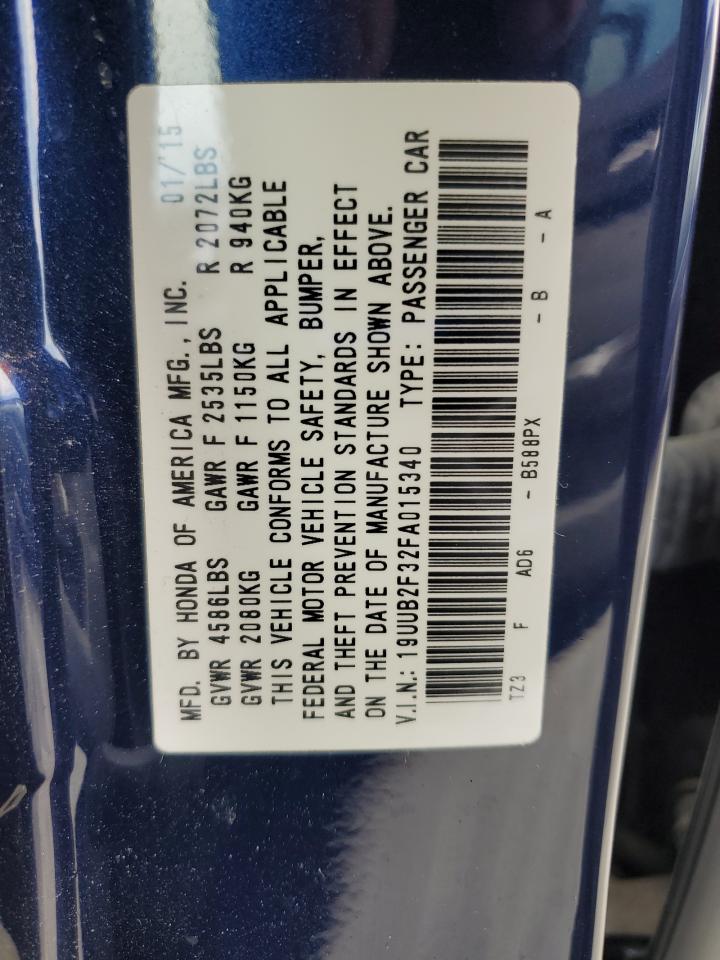 2015 Acura Tlx VIN: 19UUB2F32FA015340 Lot: 62391585