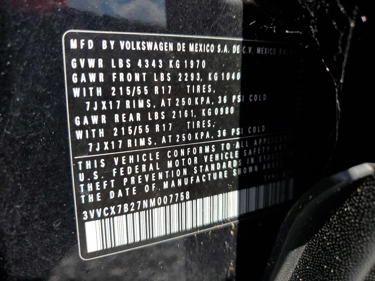 2022 Volkswagen Taos S VIN: 3VVCX7B27NM007758 Lot: 60758425