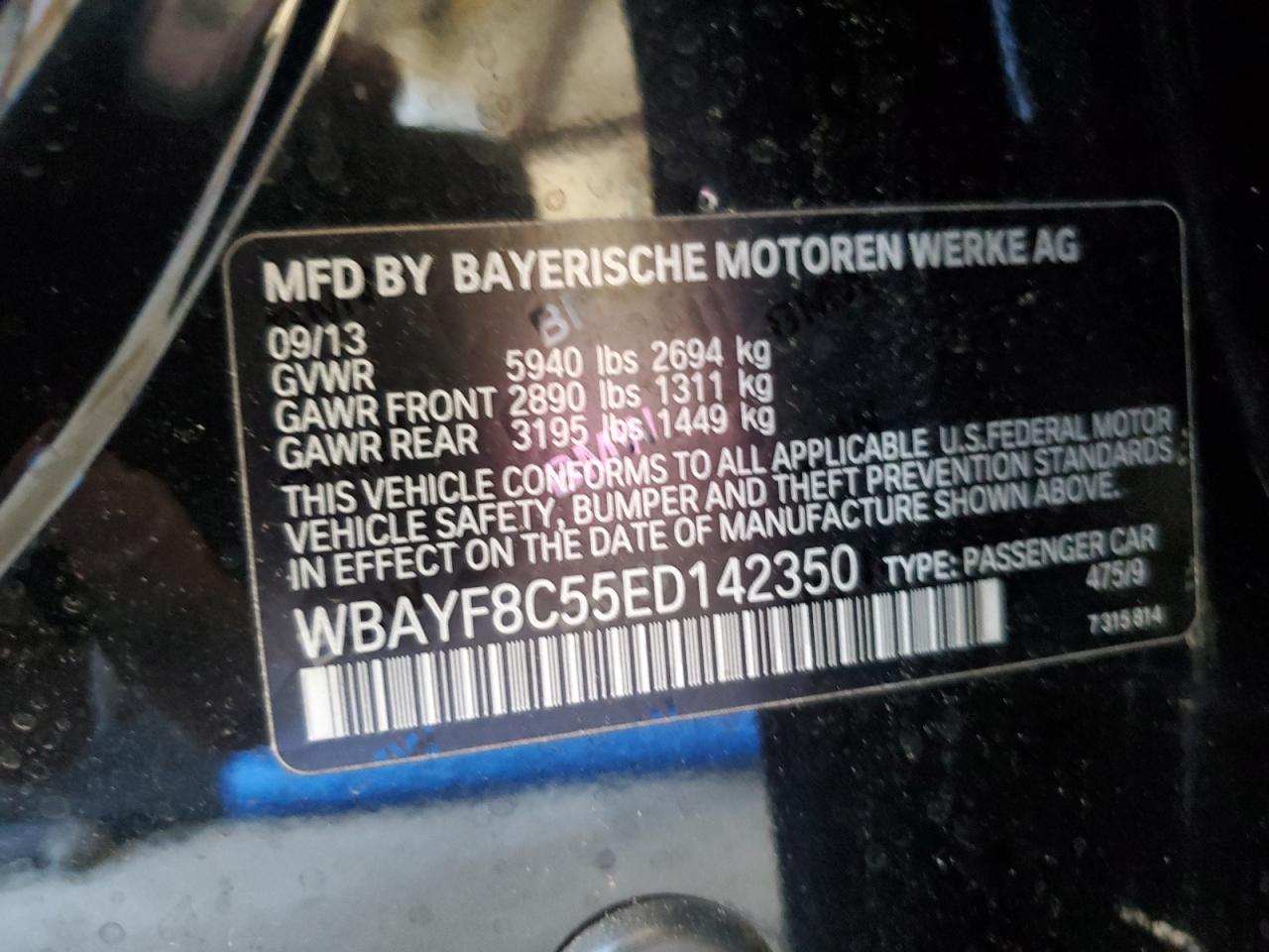 2014 BMW 750 Lxi VIN: WBAYF8C55ED142350 Lot: 61528005