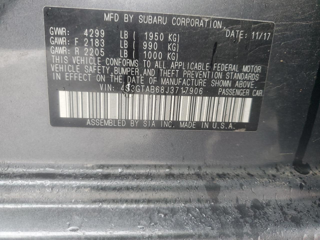 2018 Subaru Impreza Premium VIN: 4S3GTAB68J3717906 Lot: 61579365