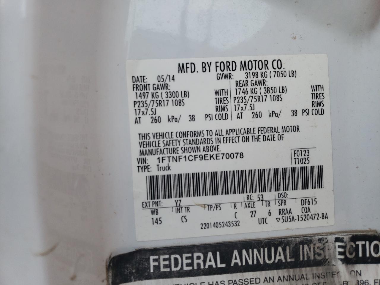 FORD All Models 2014 VIN 1FTNF1CF9EKE70078 фото 13
