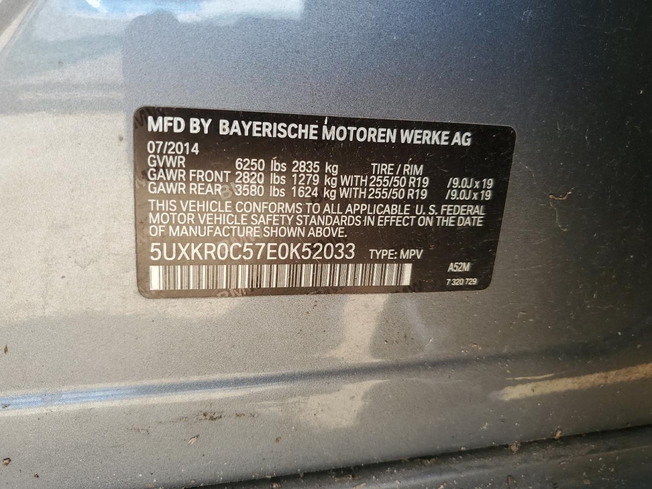 2014 BMW X5 xDrive35I VIN: 5UXKR0C57E0K52033 Lot: 61206965