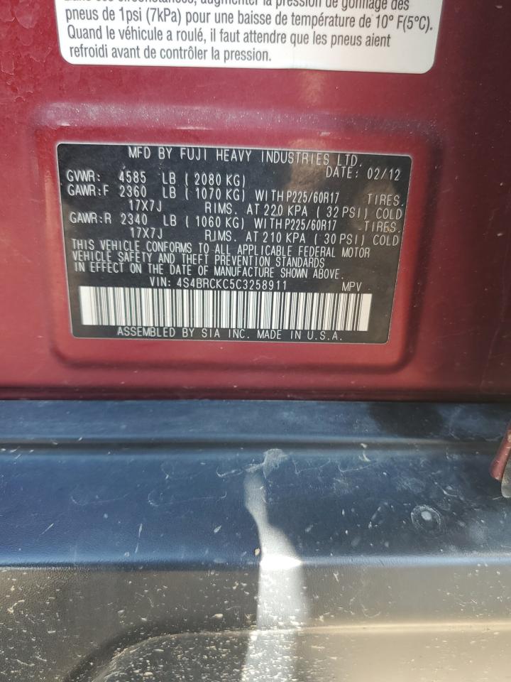 2012 Subaru Outback 2.5I Limited VIN: 4S4BRCKC5C3258911 Lot: 61393775